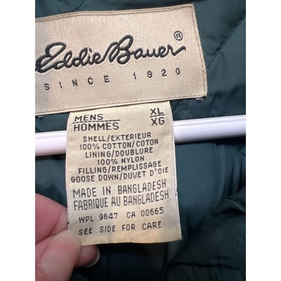 Eddie Bauer Mens Goose Down Quilted Jacket XL Dark Green Nylon Cotton - Picture 4 of 9